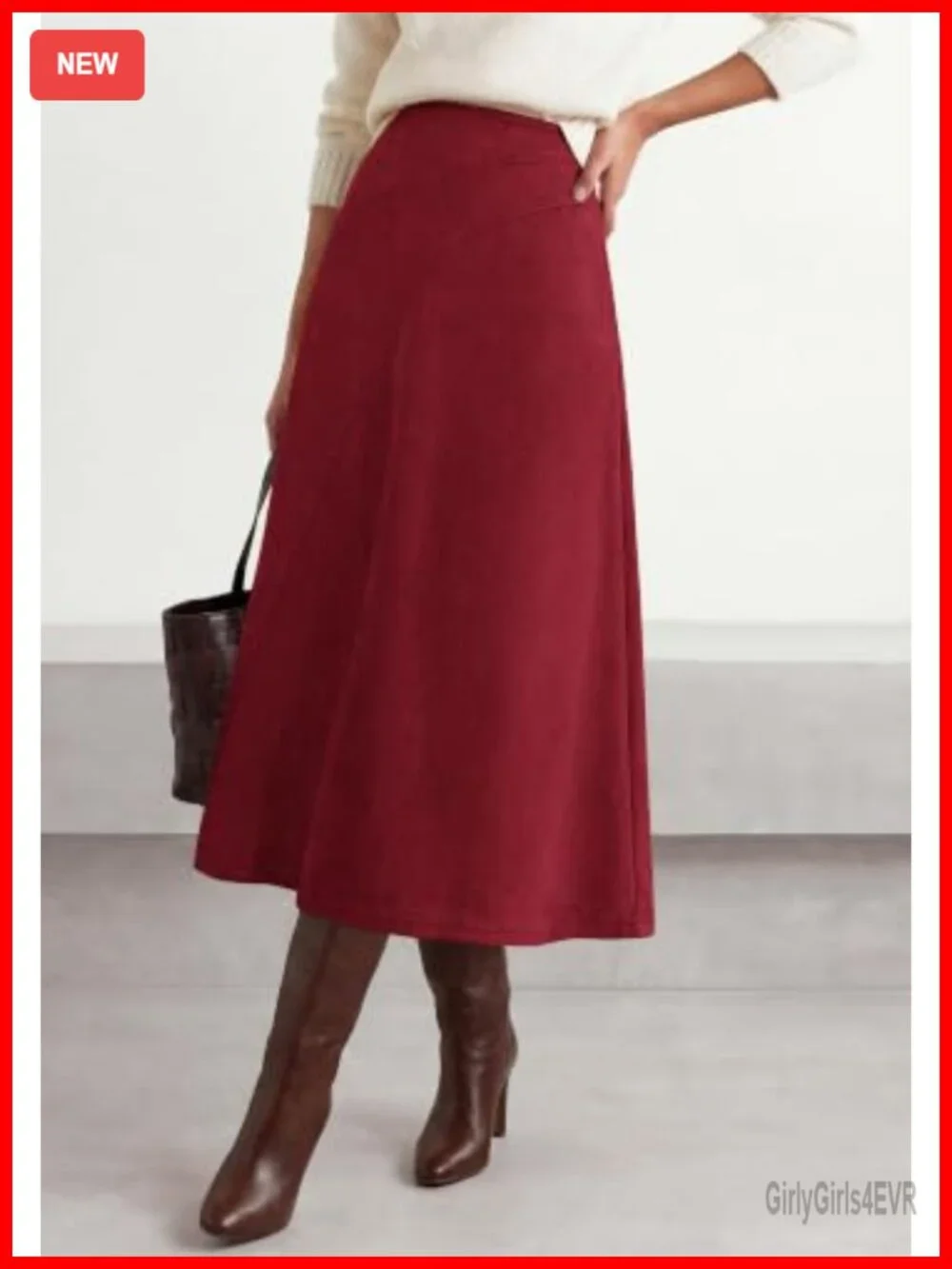 BTFBM Faux Suede Midi A-Line High Waisted Skirt for Women